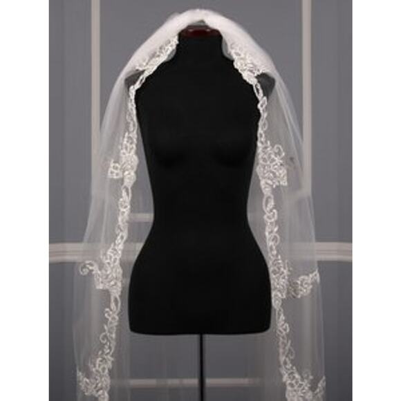St. Pucchi M9339 Diamond White Silver Chapel Length Tulle Wedding Bridal Veil